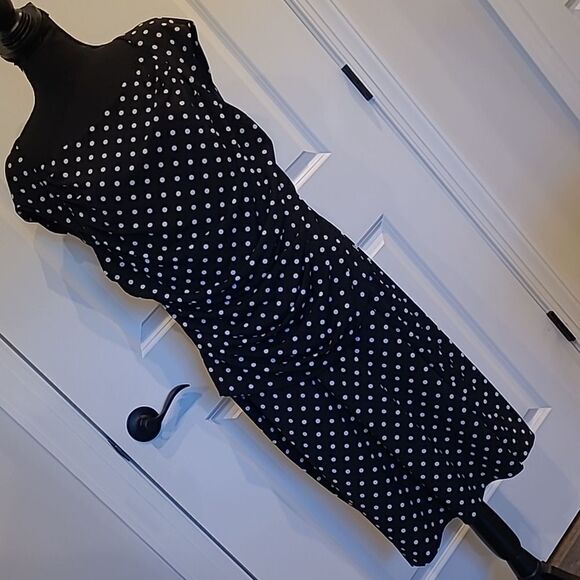 Dressbarn  sz 16 dress black with white polka-dots - Picture 1 of 14